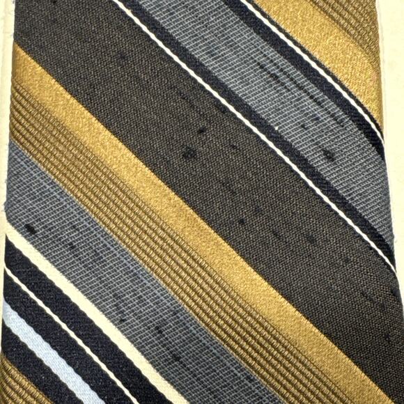 Vintage Via Re Mens Embroidered Crest Textured Regimental Striped Blue Brown Tie - Picture 2 of 7